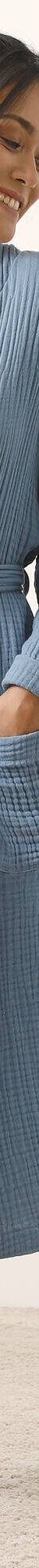 Peignoir uni en triple gaze de coton (bleu) Peignoir uni en triple gaze de coton (bleu)